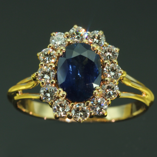 Estate yellow gold diamond and sapphire engagement ring (image 8 of 17)